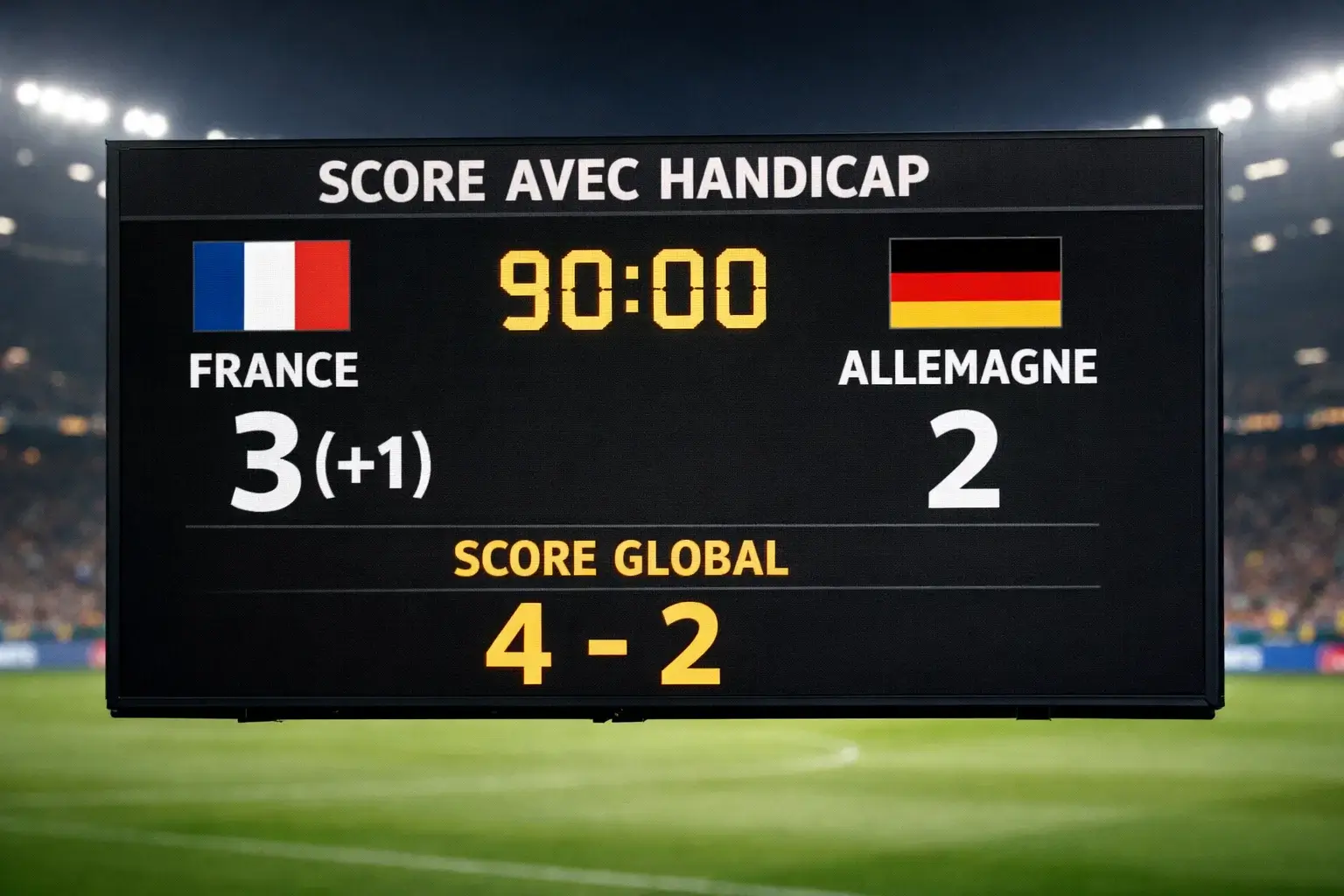 Match de football avec écart de score visible sur le tableau