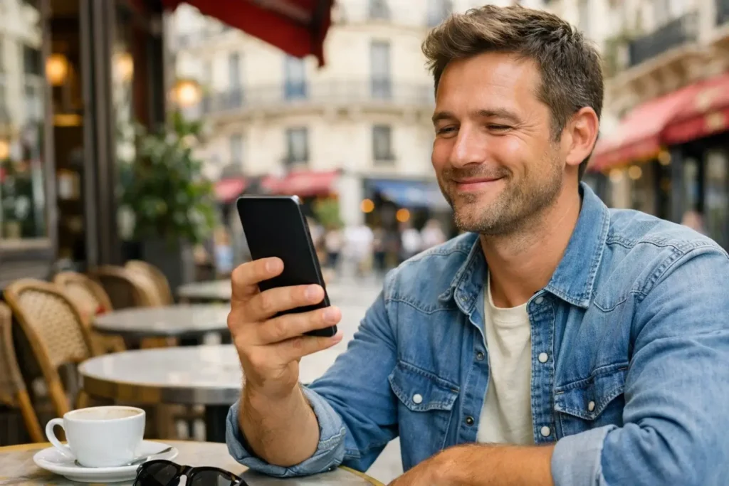 Parieur satisfait consultant ses gains sur smartphone