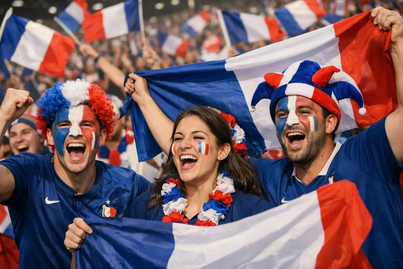Supporters de l'équipe de France célébrant lors d'un match