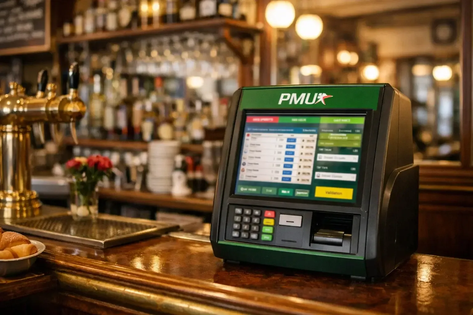 Terminal PMU dans un café français typique