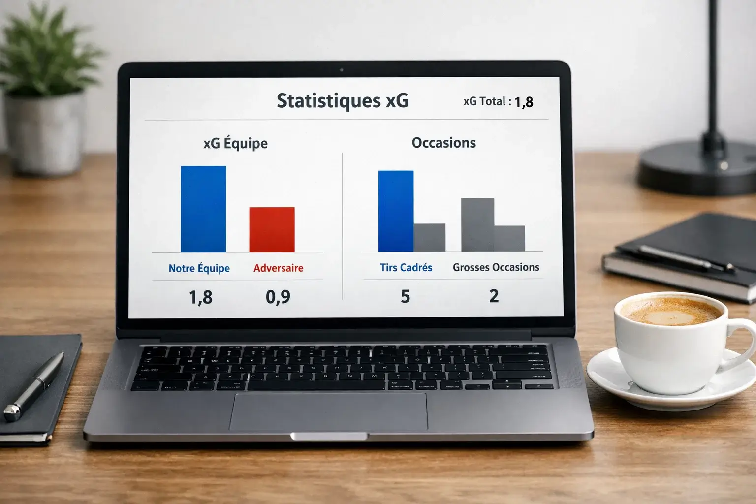 Graphique de statistiques xG affiché sur ordinateur portable